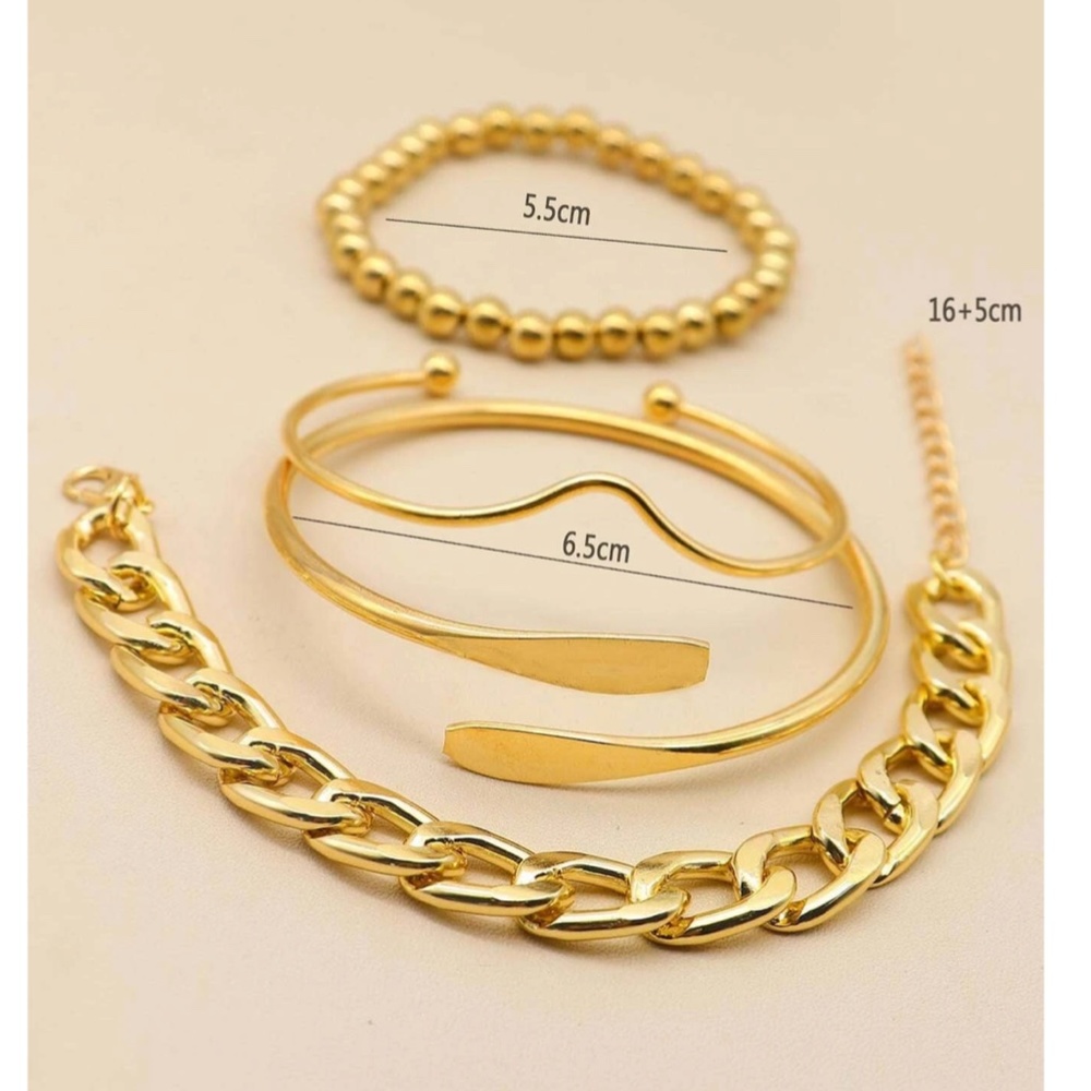 Set of 4 Fashion Bracelets Link Chain Cuff Design Yellow Gold tone - Picture 5 of 5